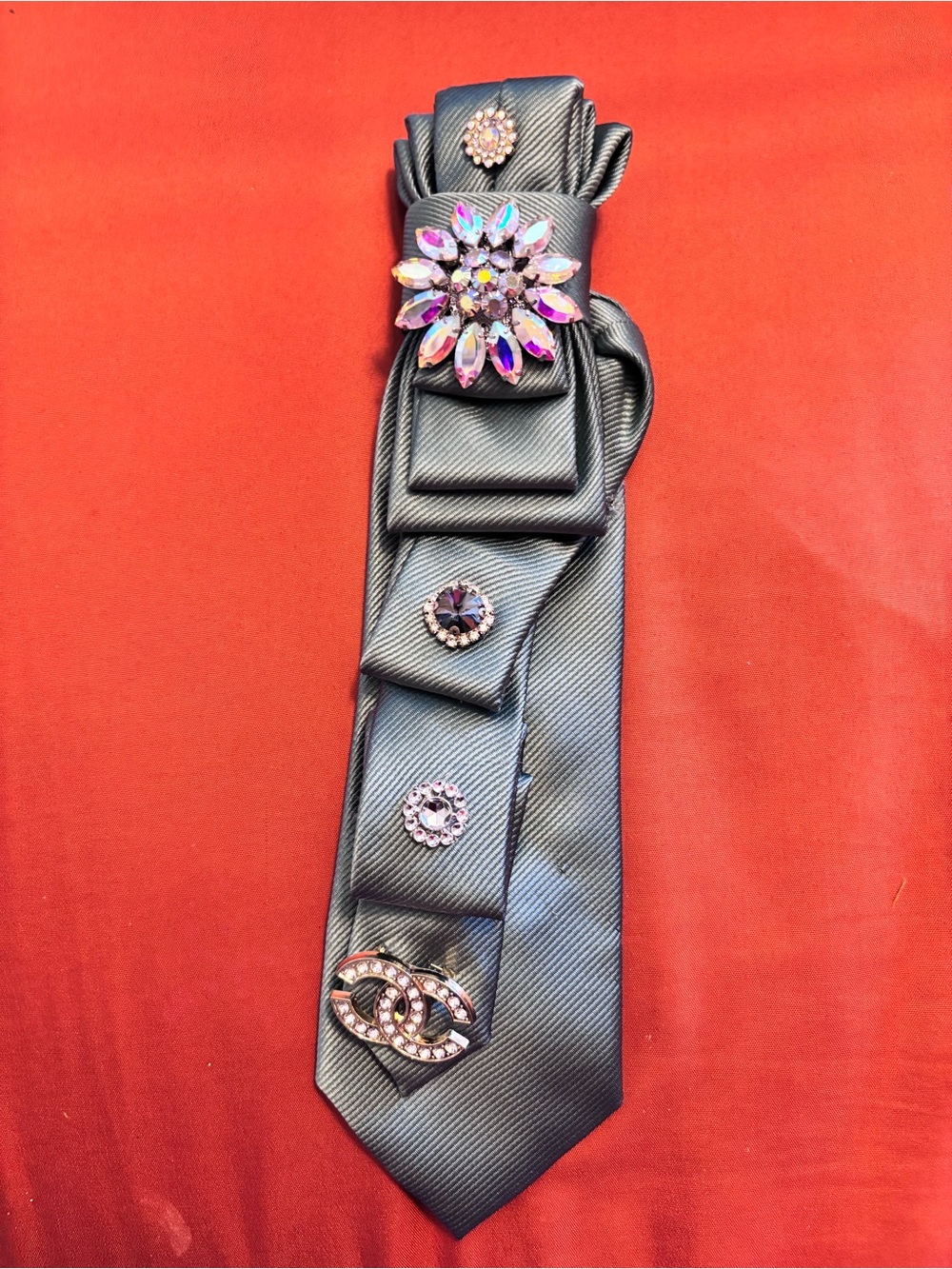 Embellished Satin necktieTie with Sparkling Crystal Accents - Teal